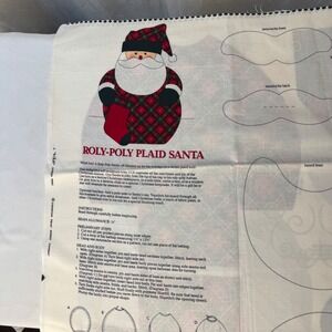 Cranston Print Works Roly-Poly Plaid Santa Fabric Panel Red Green Vintage DIY